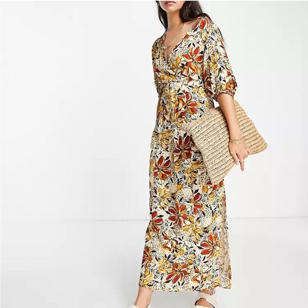 & other stories midi dress with puff sleeves